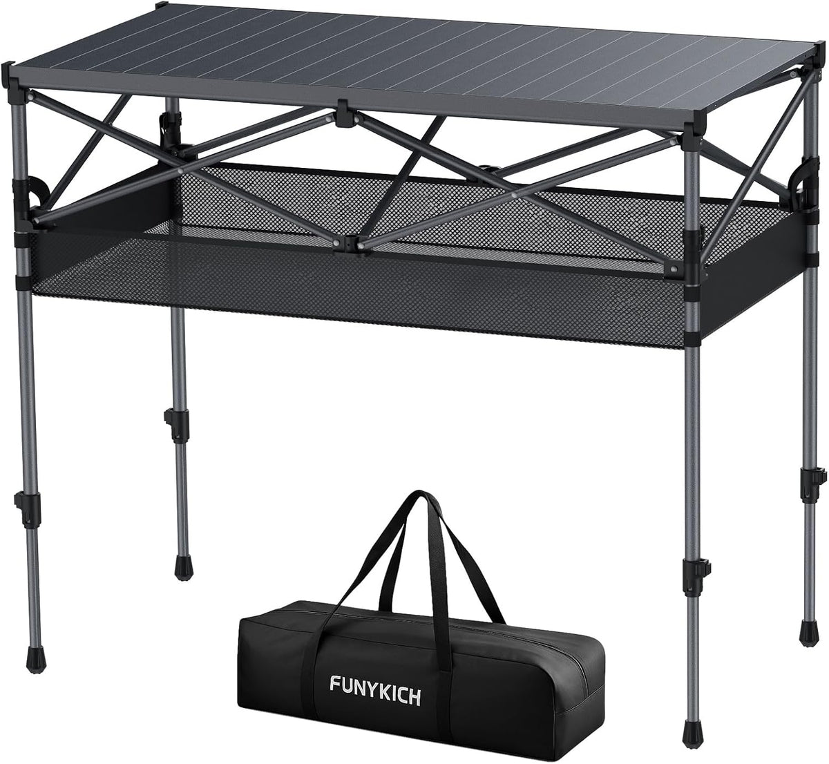 Aluminum Roll Up Camping Table 35''x16'', 4 Adjustable Heights Up to 28''