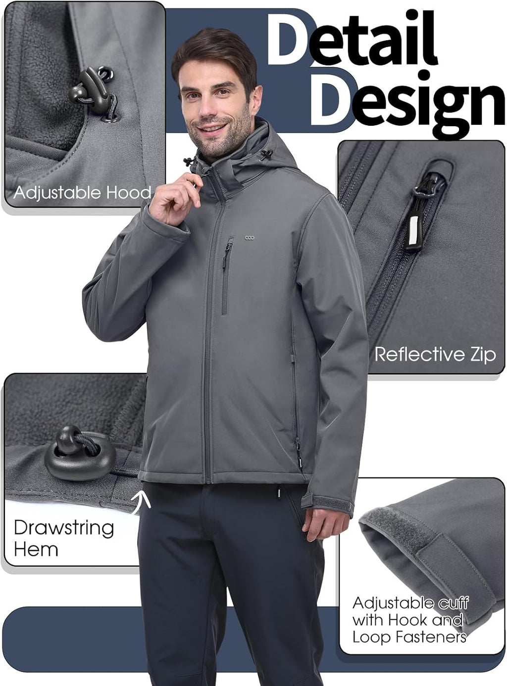 33,000ft Men's Hooded Softshell Jacket Waterproof Fleece Windbreaker Jacket