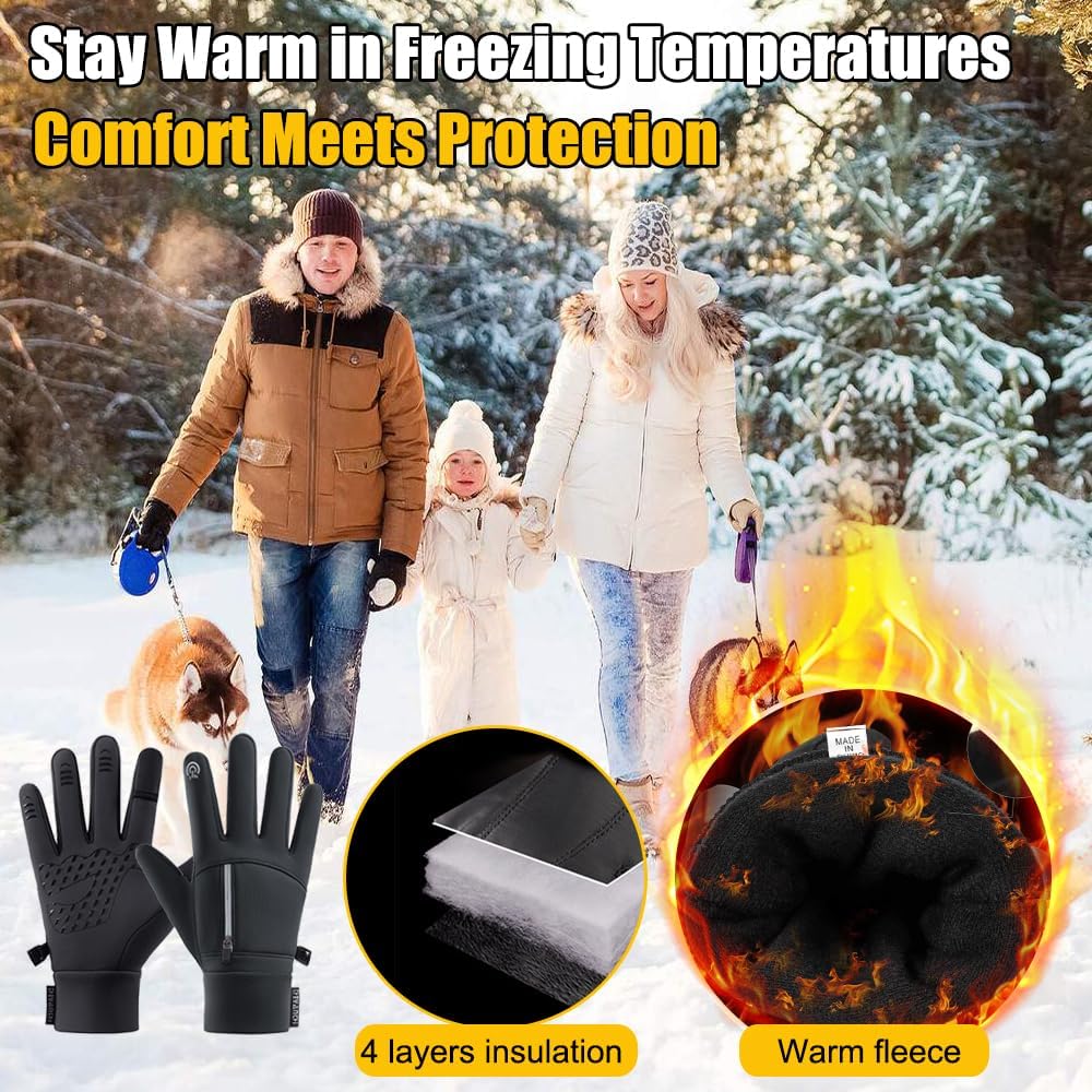 Winter Gloves for Men Women - Waterproof Glove Thermal Warm Gloves for Cold Weather Snow Sport Glove for Work, Running, Cycling, Driving, Driving