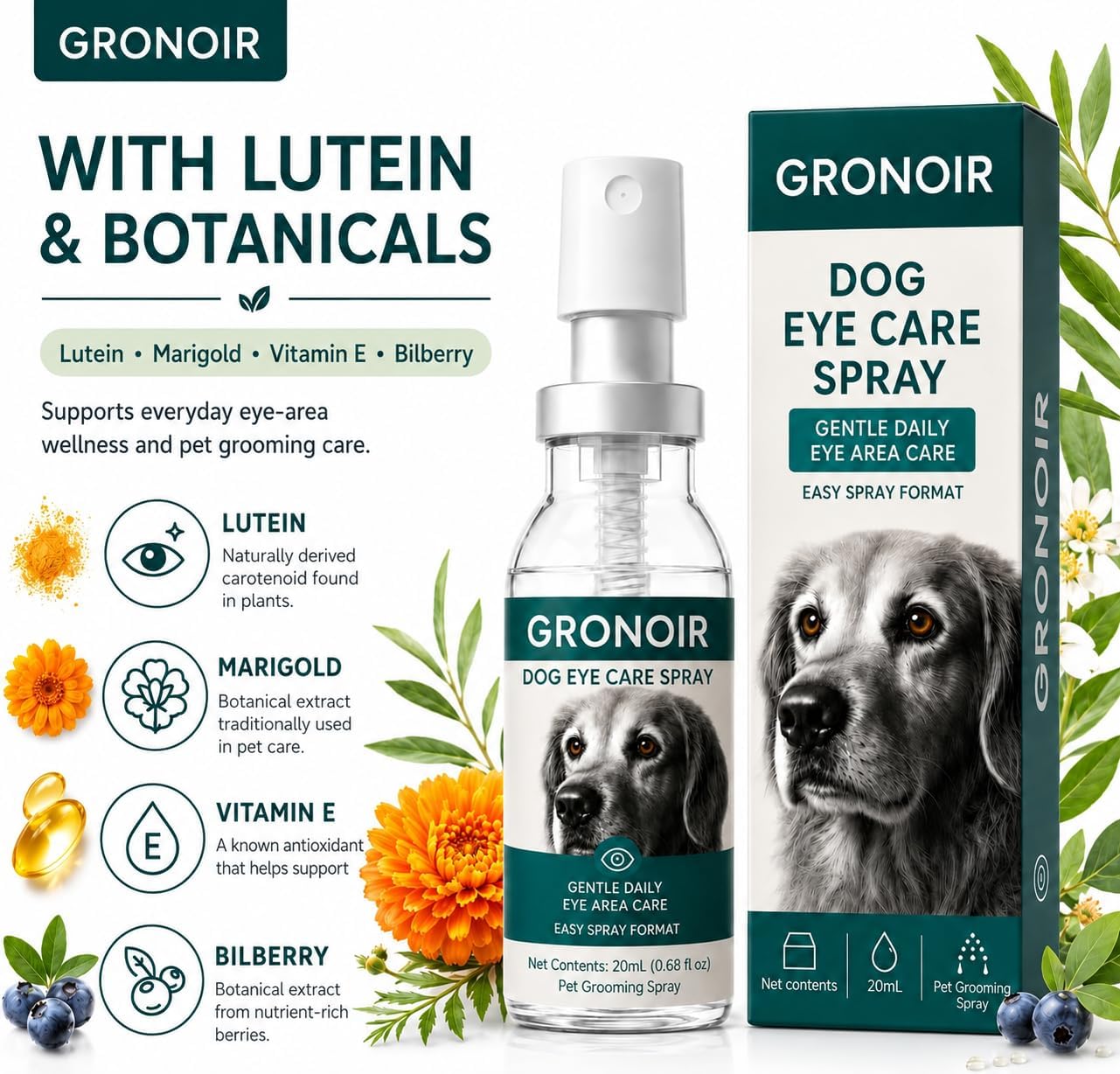 Lutein Eye Spray for Dogs, Daily Eye Area Care for Dogs, 20 mL