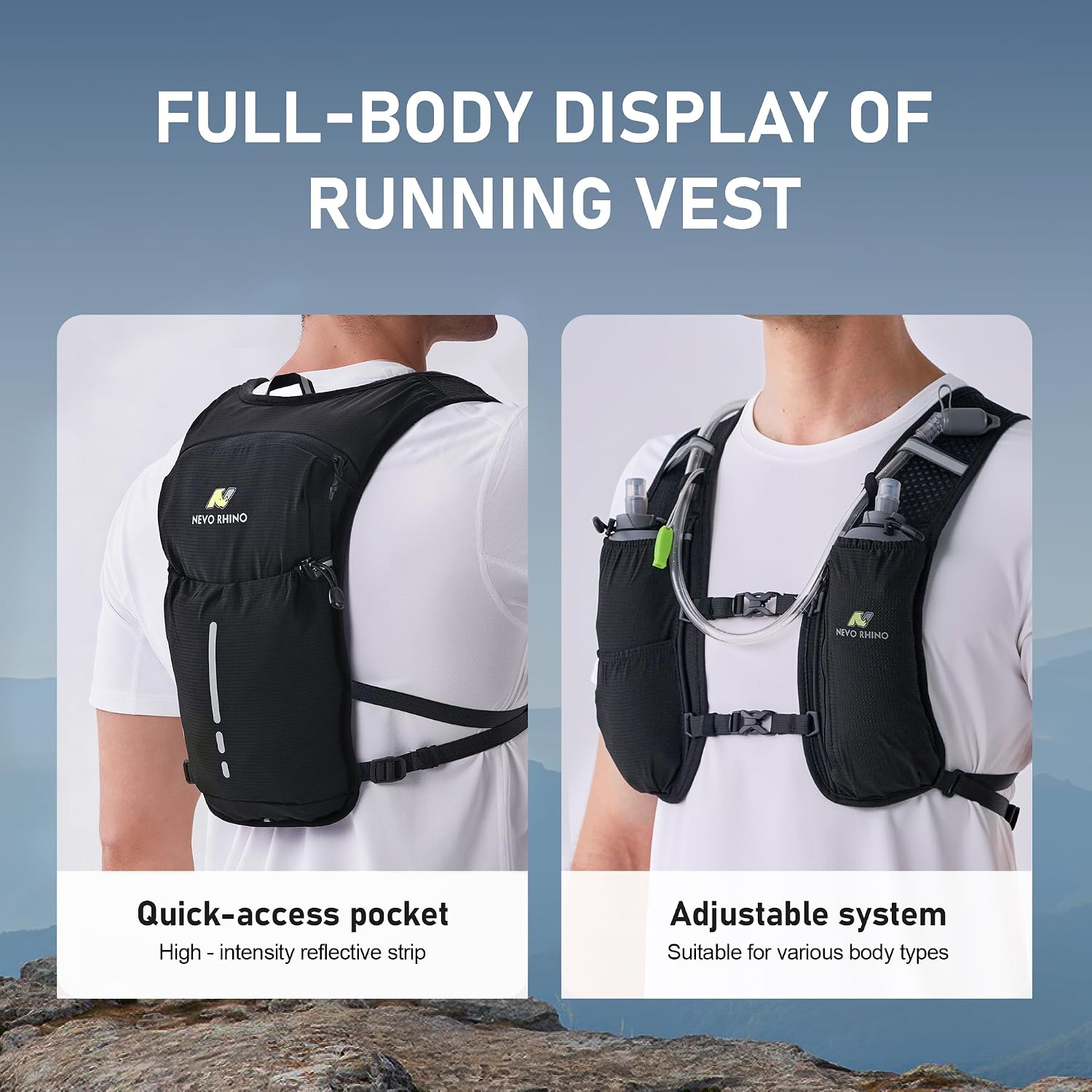 N NEVO RHINO Running Vest with 1.5L Water Bladder, Hydration Vest Pack