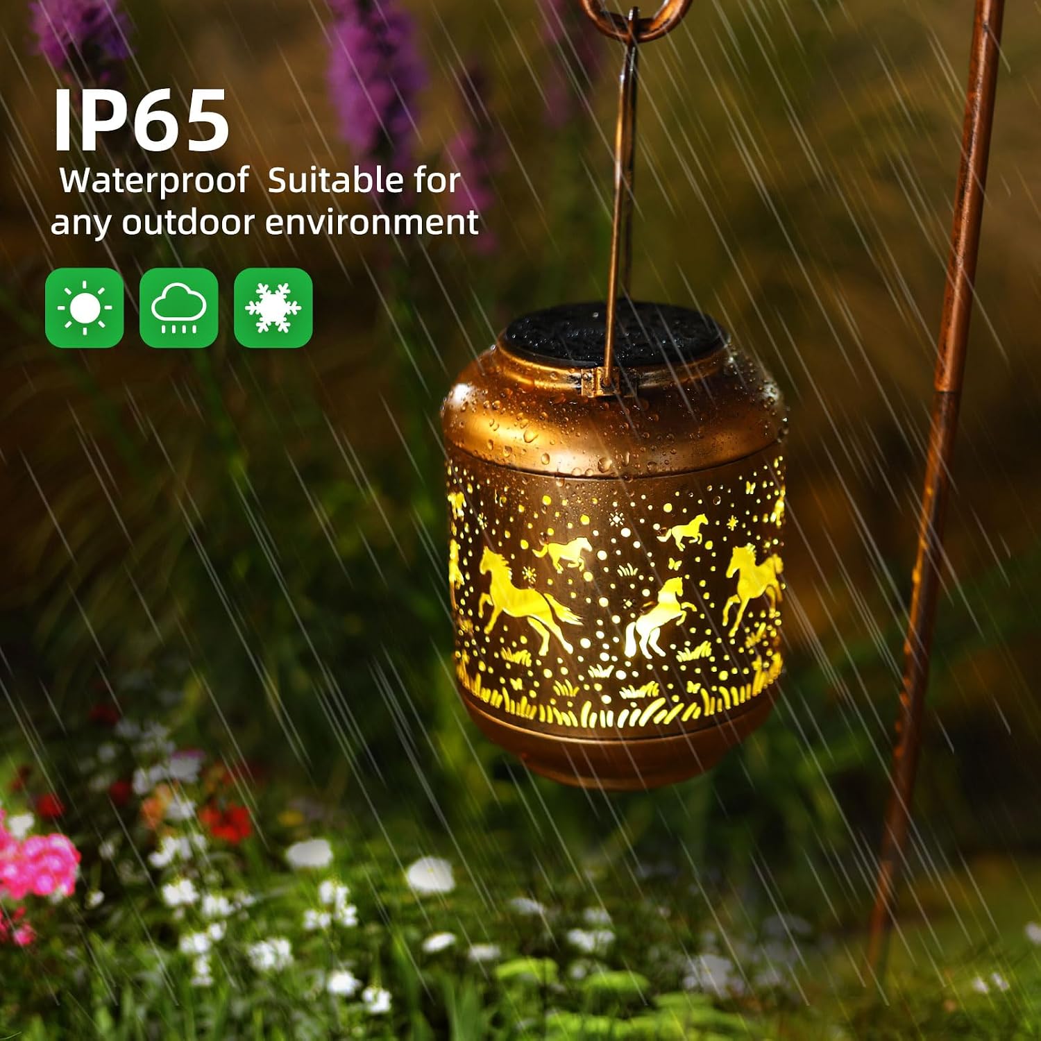 Horse Solar Lanterns Outdoor Waterproof Garden Decor Hanging Solar Lights Metal Decoration Outside for Yard,Porch,Patio,Pathway,Backyard Gifts Men Women