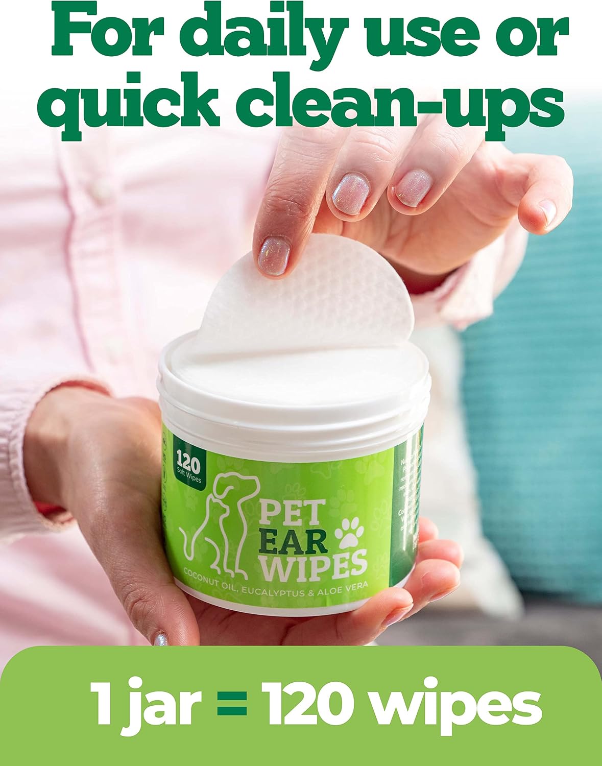 Pet Ear Wipes Dogs Itch Relief 120 Count 1 Pack