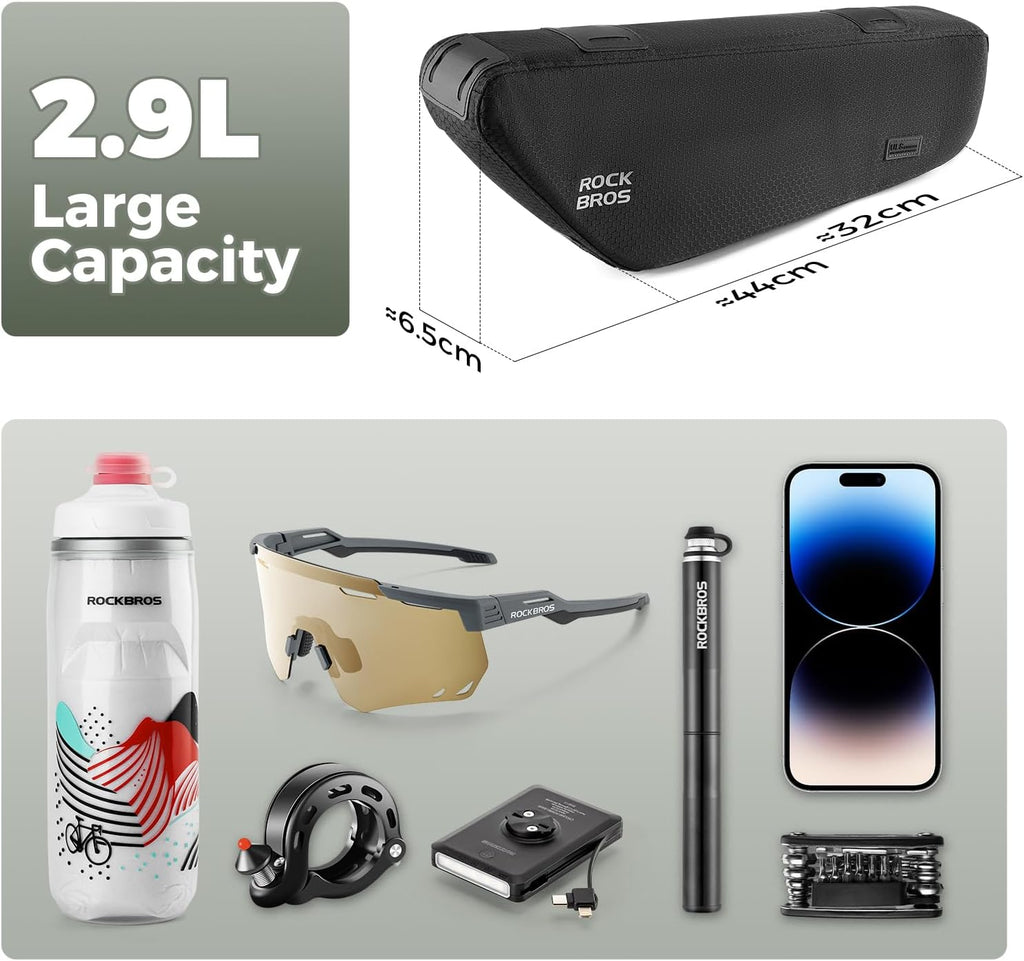 ROCKBROS Bike Frame Bag 2.9L Under Top Tube Bike Bag with Narrow Edge