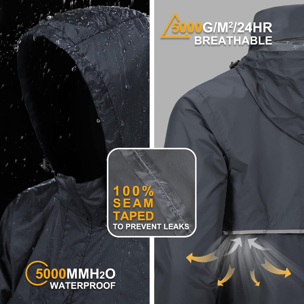 Outdoor Ventures Men's Rain Jacket Waterproof Lightweight Packable Pullover