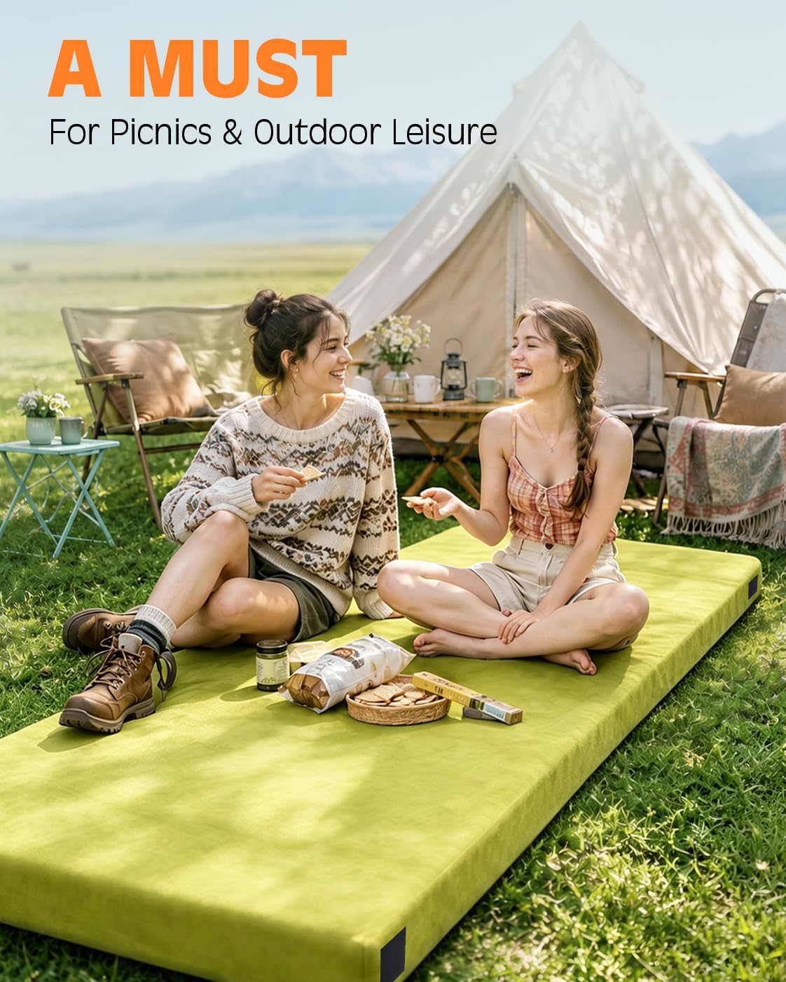 Memory Foam Camping Mattress, Extra Thick 4 Inch Dual Layer Sleeping Pad