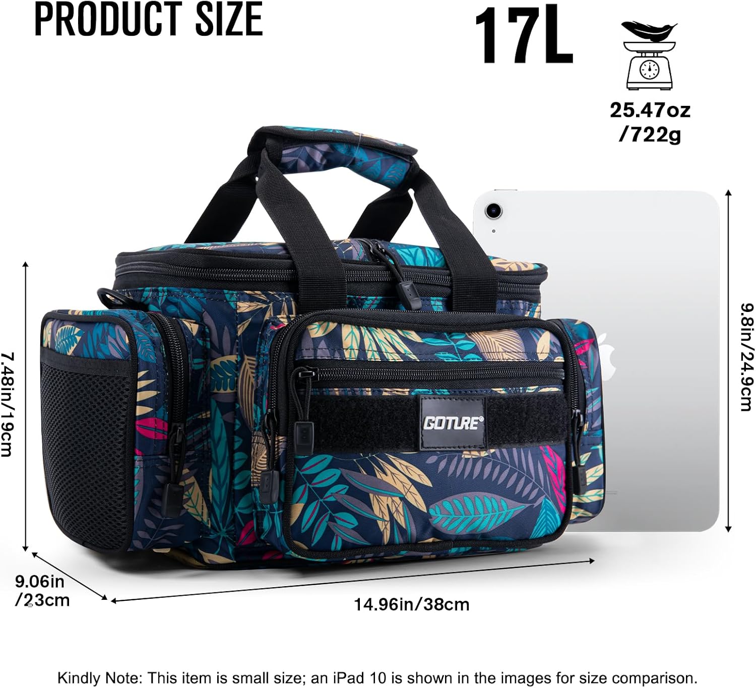 Goture Fishing Tackle Bag, Freshwater Saltwater Fishing Bag, Blue Leaf