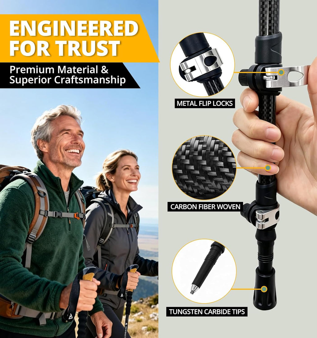 Carbon Fiber Trekking Poles Lightweight Collapsible Hiking Poles