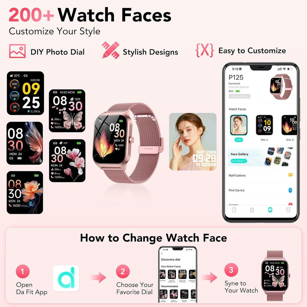Smart Watch for Women, Answer/Make Call/AI Voice,1.85" HD Smartwatch for iPhone/Samsung/Android, 120+ Sport Modes Fitness Tracker with Heart Rate/Sleep Monitor,IP68 Waterproof (2 Bands)