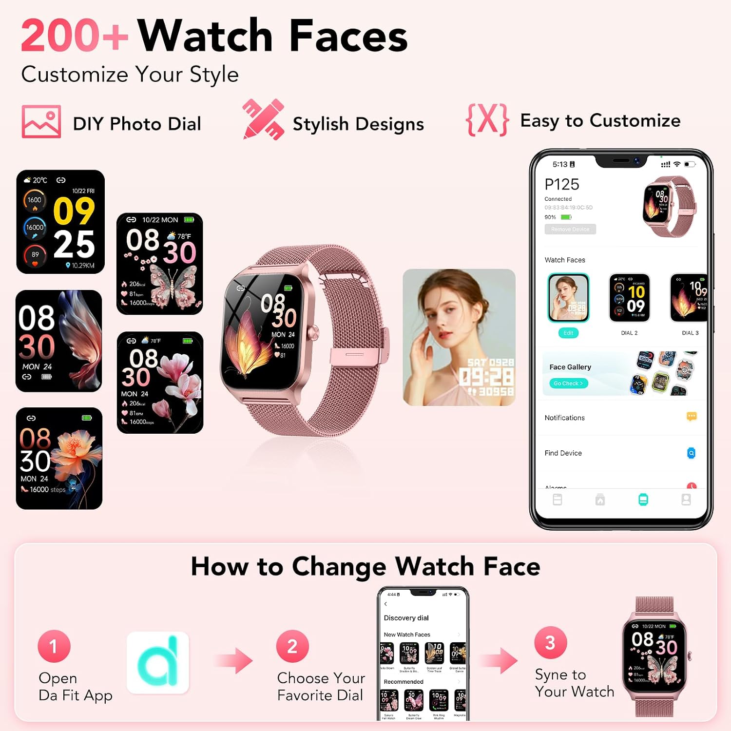 Smart Watch for Women, Answer/Make Call/AI Voice,1.85" HD Smartwatch for iPhone/Samsung/Android, 120+ Sport Modes Fitness Tracker with Heart Rate/Sleep Monitor,IP68 Waterproof (2 Bands)