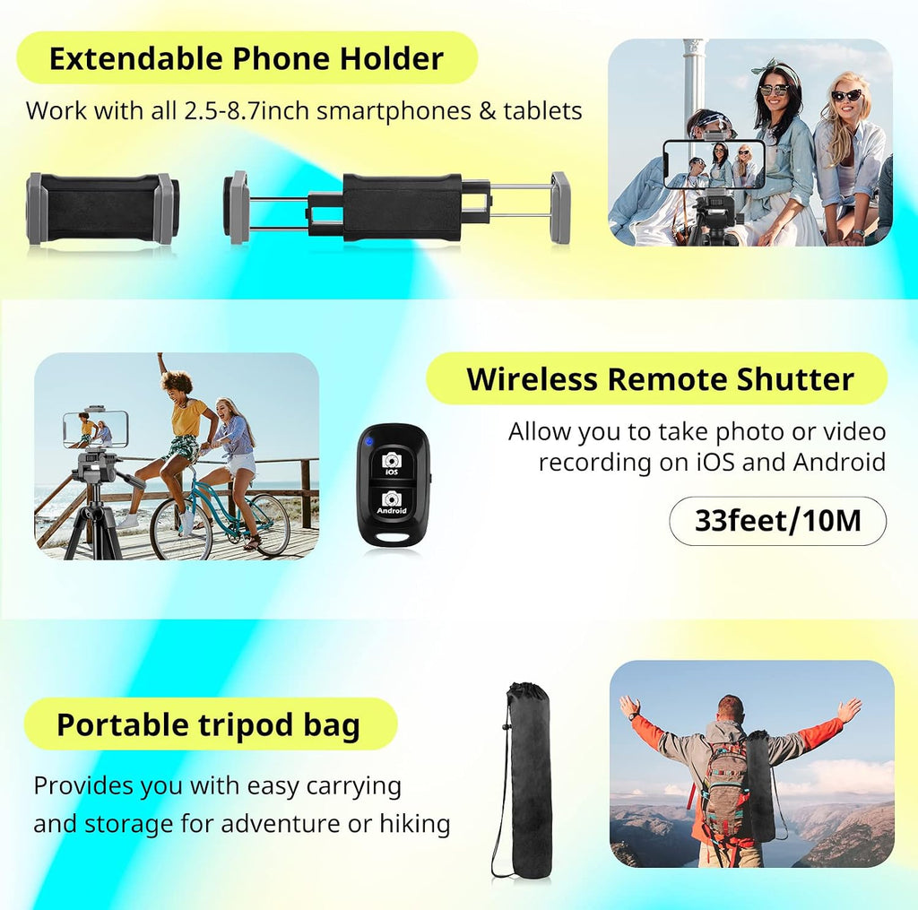Sensyne 64" Camera Tripod Stand for iPhone & iPad, Phone Holder with Remote