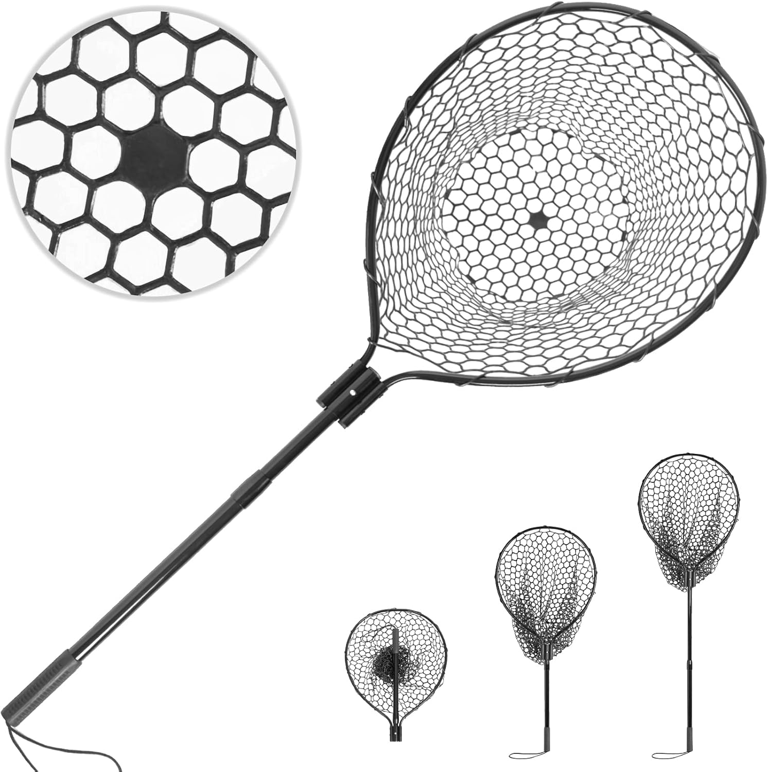High Strength Large Landing Net, Fishing Net with Long Telescoping Handle