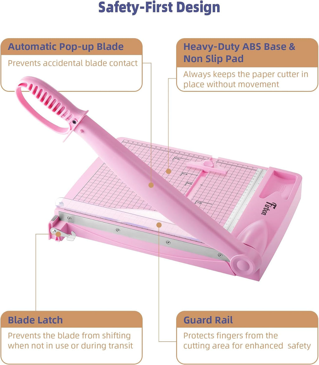 Firbon 12 Inch Guillotine Paper Cutter, Heavy-Duty Paper Trimmers, Pink