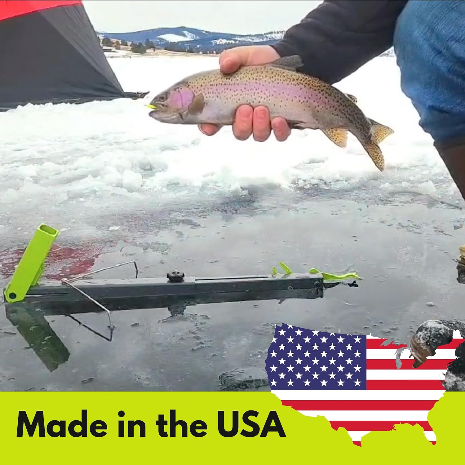 Ice Fishing Automatic Hook Setter with Adjustable Rod Holder & Storage Tube