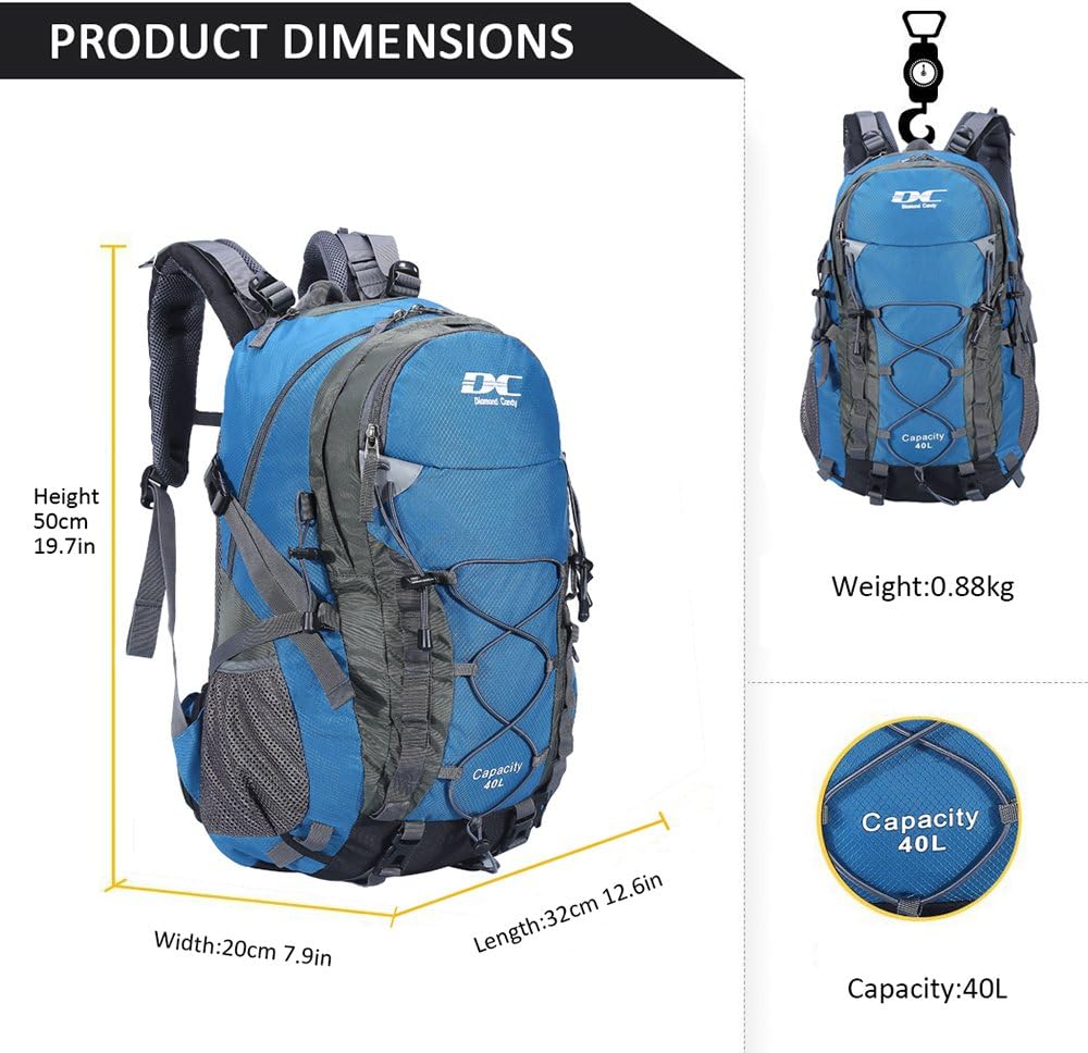 Diamond Candy 40L Hiking Backpack Waterproof Daypack for Men and Women