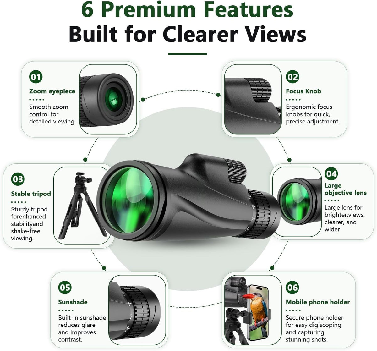 Monocular-Telescope 80x100 High Powered Monoculars High Definition for Adults High Powered with Smartphone Adapter Telescope Bird Watching Travel Camping Hiking