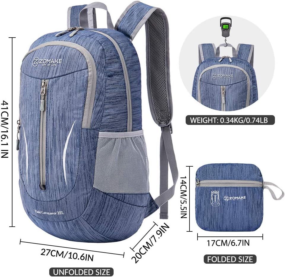 ZOMAKE 25L Lightweight Packable Backpack, Foldable Daypack(Royal Blue)