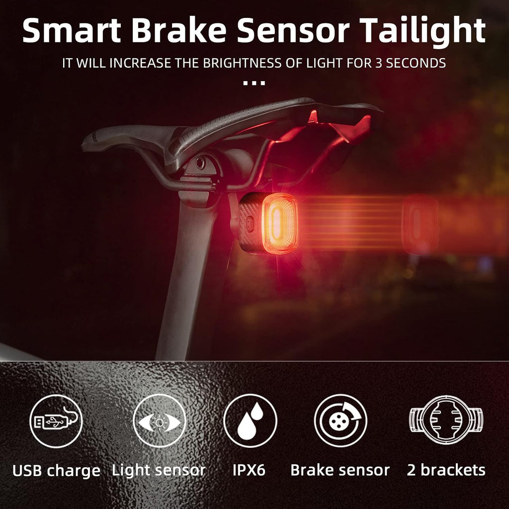 ROCKBROS Smart Bike Tail Light Brake Sensing USB Rechargeable Rear Light