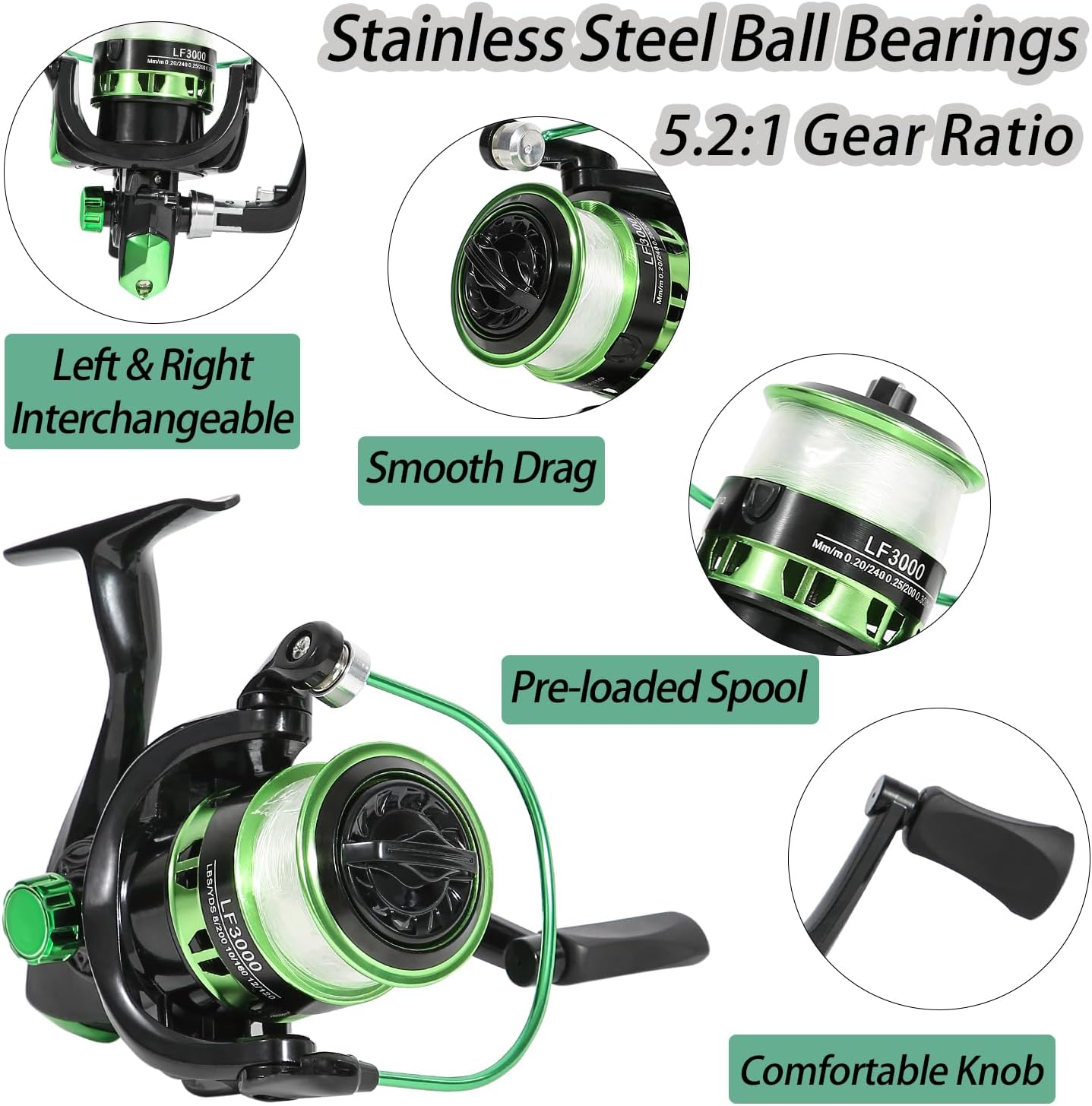 Tripquips Fishing Rod, 6.9ft Telescopic Fishing Rod and Reel Combo with Fishing Pliers and Lip Gripper Fishing Equipment, 5.2:1 Pre-Loaded Spinning Reel Combo Set Fishing Pole