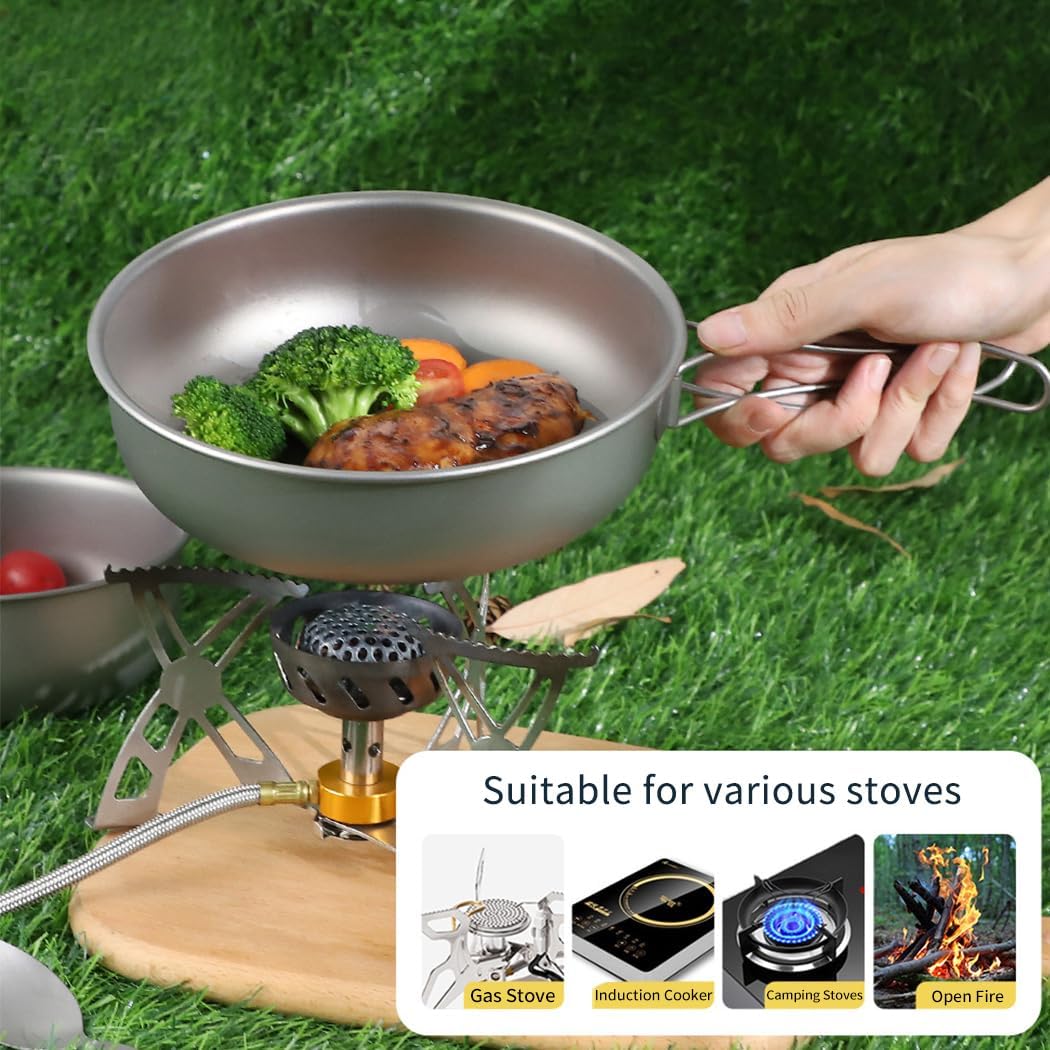 BY-J Titanium Camping Cookware 2200ml+1200ml+700ml Titanium Pot with Lid and Stainless steel spatula, Compact Backpacking and Travel Kitchenware for Camping, Hiking and Fishing