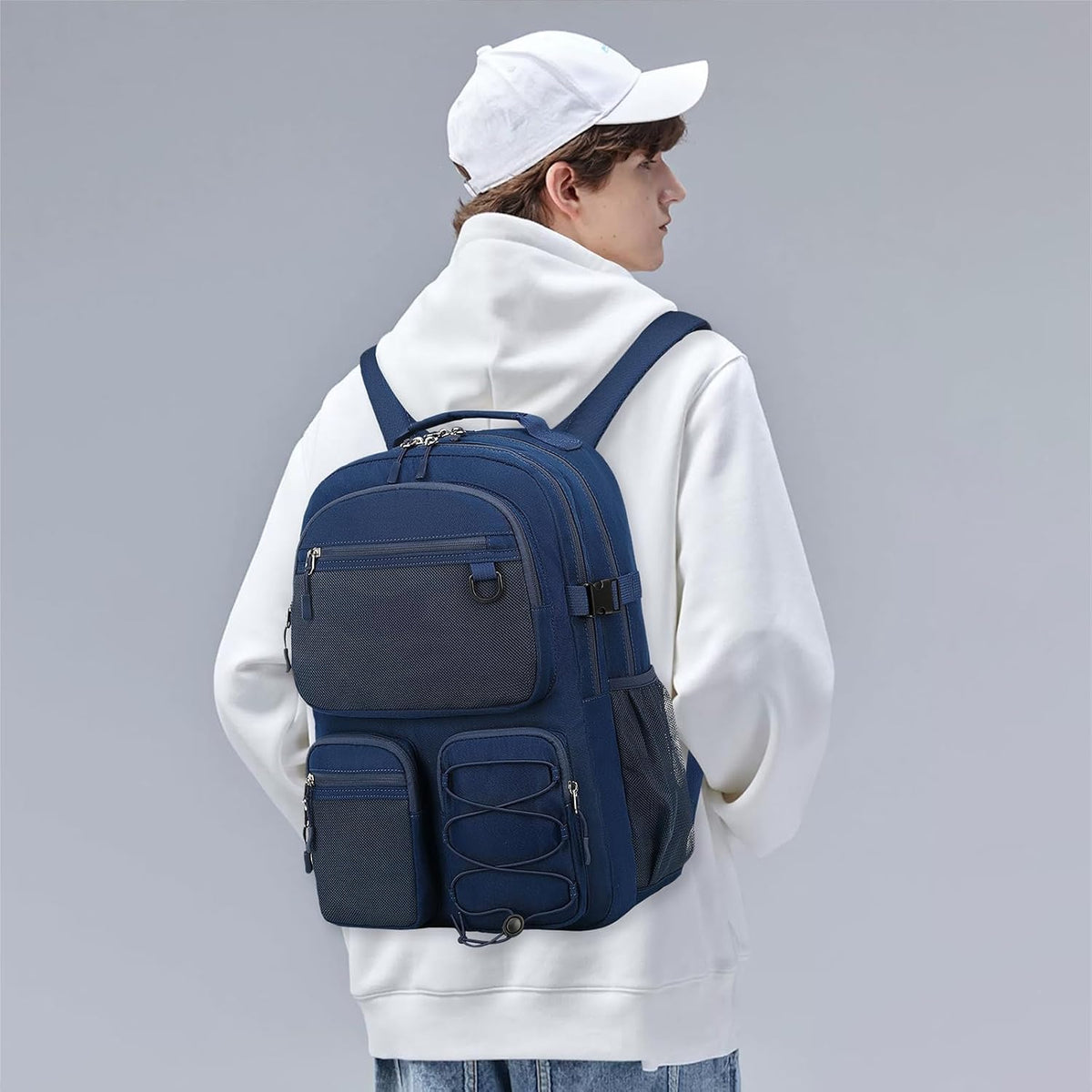Lohol Water Resistant Daypack with Mulitiple Pockets for School Travel Outdoor College, 15.6 inch Laptop Backpack for Men and Women (Navy Blue)