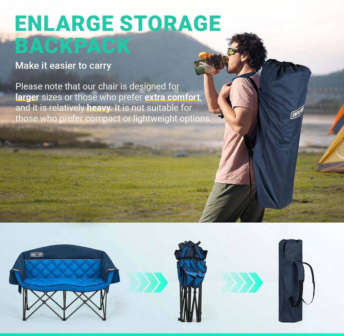 Overmont Oversized Double Camping Chair - Portable Folding with Cooler Bag