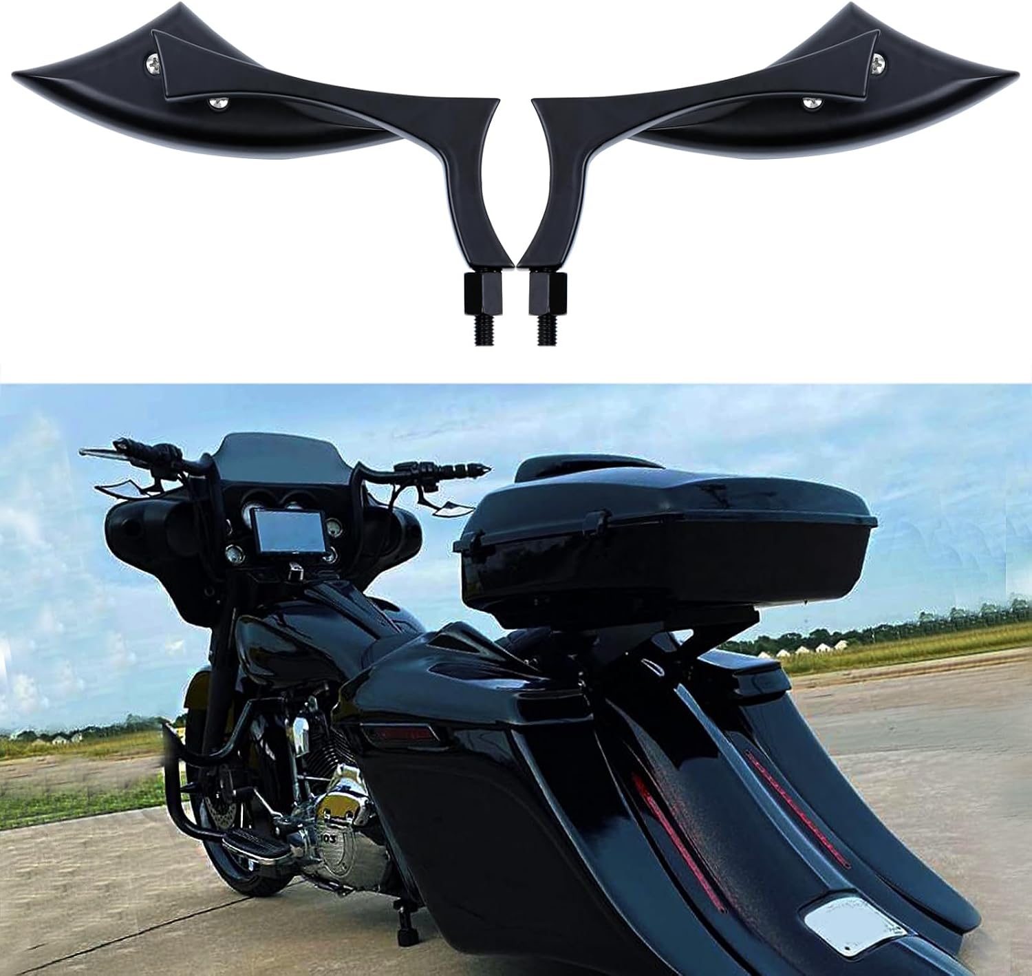 Black Rectangle Motorcycle Rearview Side Mirrors 10mm 8mm Compatible with Honda Shadow Kawasaki Suzuki Yamaha Cruiser Chopper