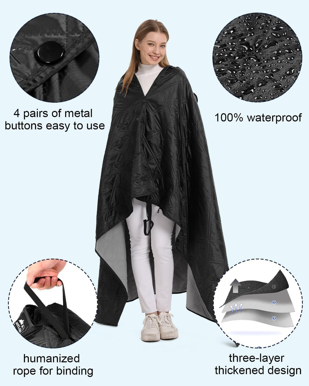 Outdoor Camping Blanket, Fleece Waterproof Stadium Blanket with Portable Bag, Lightweight for Cold Weather, Sports, Pet, Beach, Picnic, Stadium, Travel, Car, 79 * 54inch