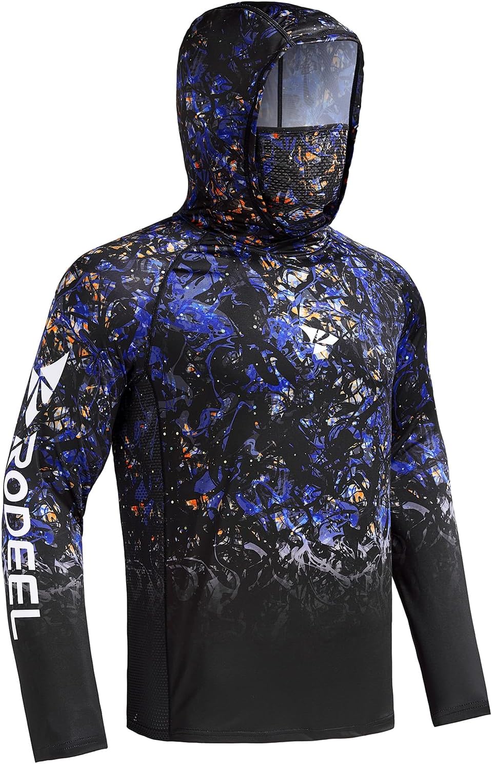 Rodeel UPF 50+ Men’s Long Sleeve Performance Fishing Hiking Shirt with Mask UV Neck Gaiter Hoodie