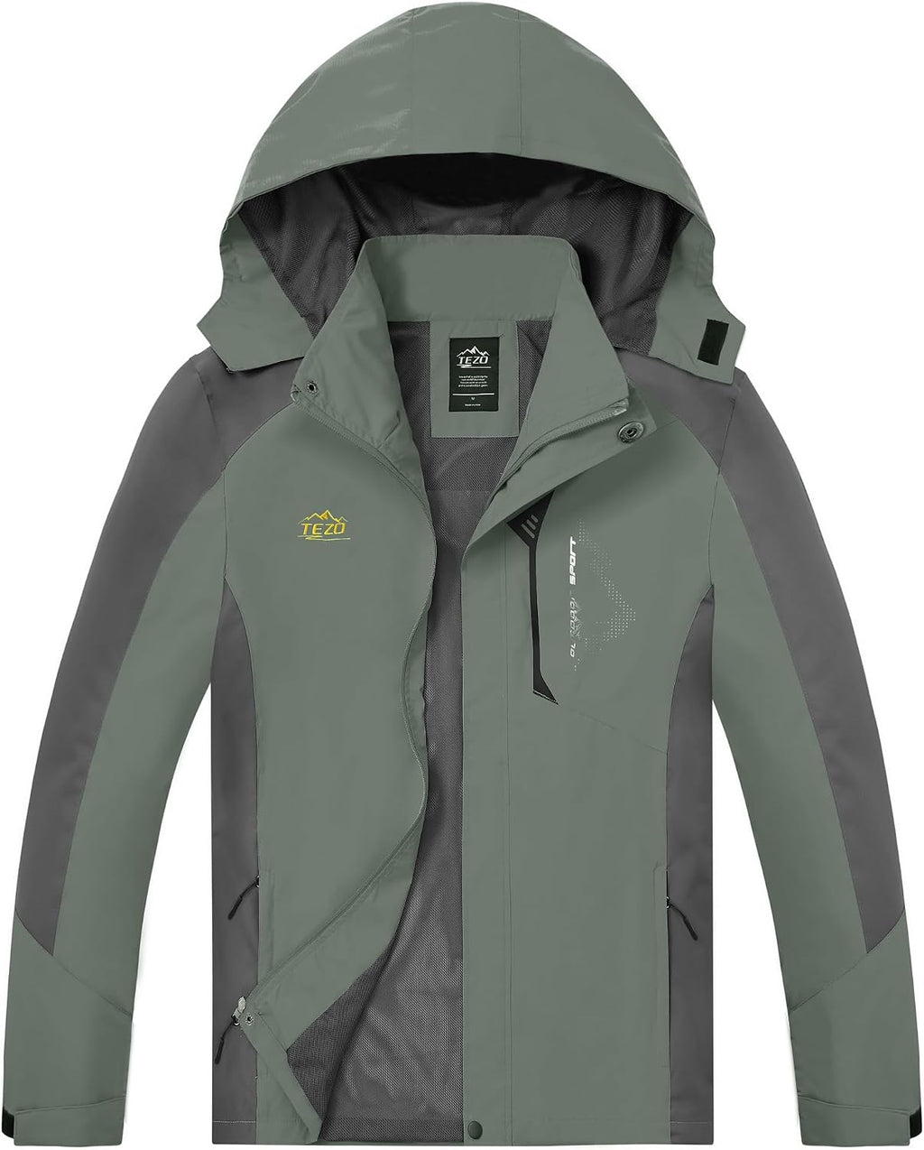 TEZO Mens Rain Jacket Waterproof with Hooded Hiking Coat Lightweight Windbreaker