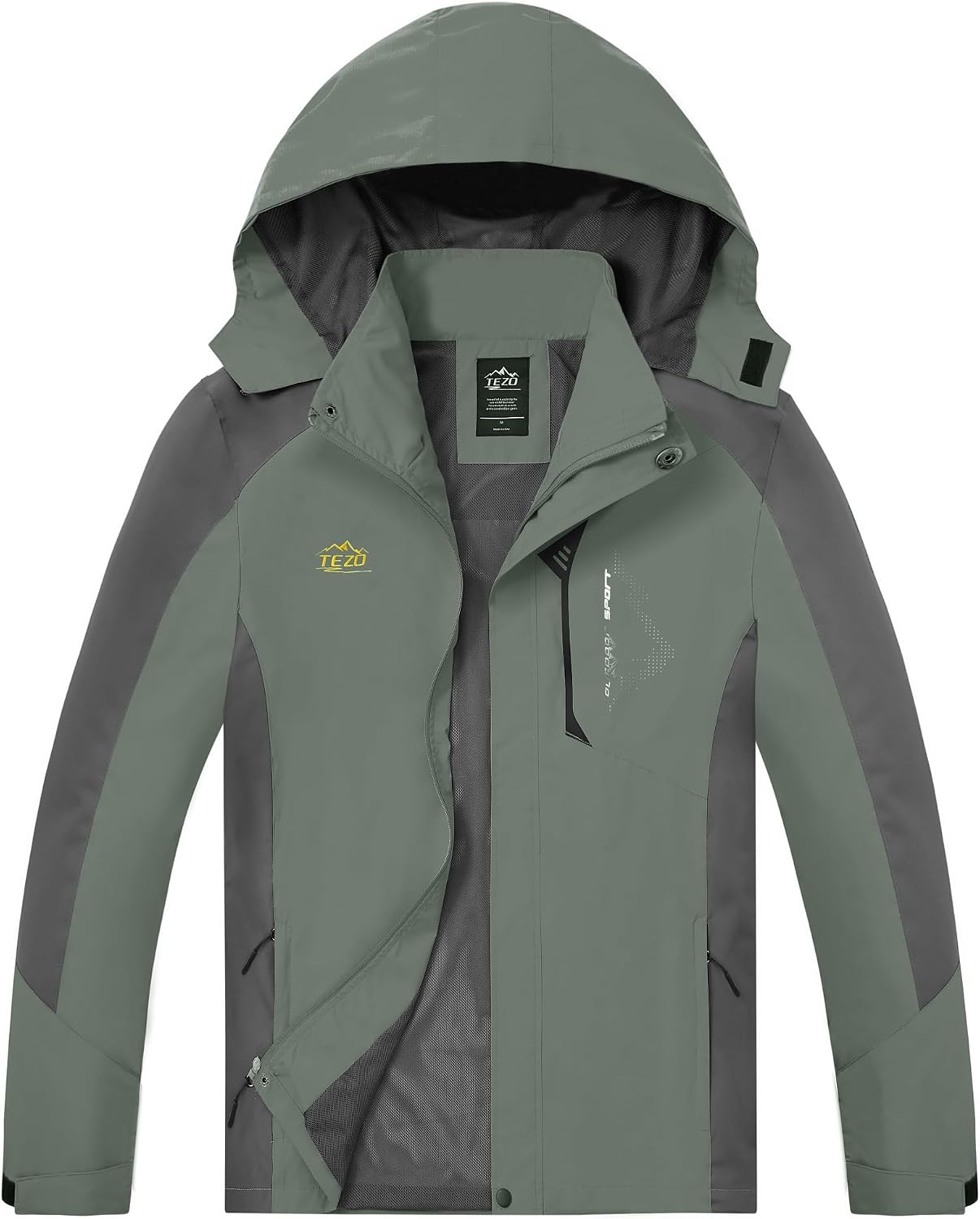 TEZO Mens Rain Jacket Waterproof with Hooded Hiking Coat Lightweight Windbreaker