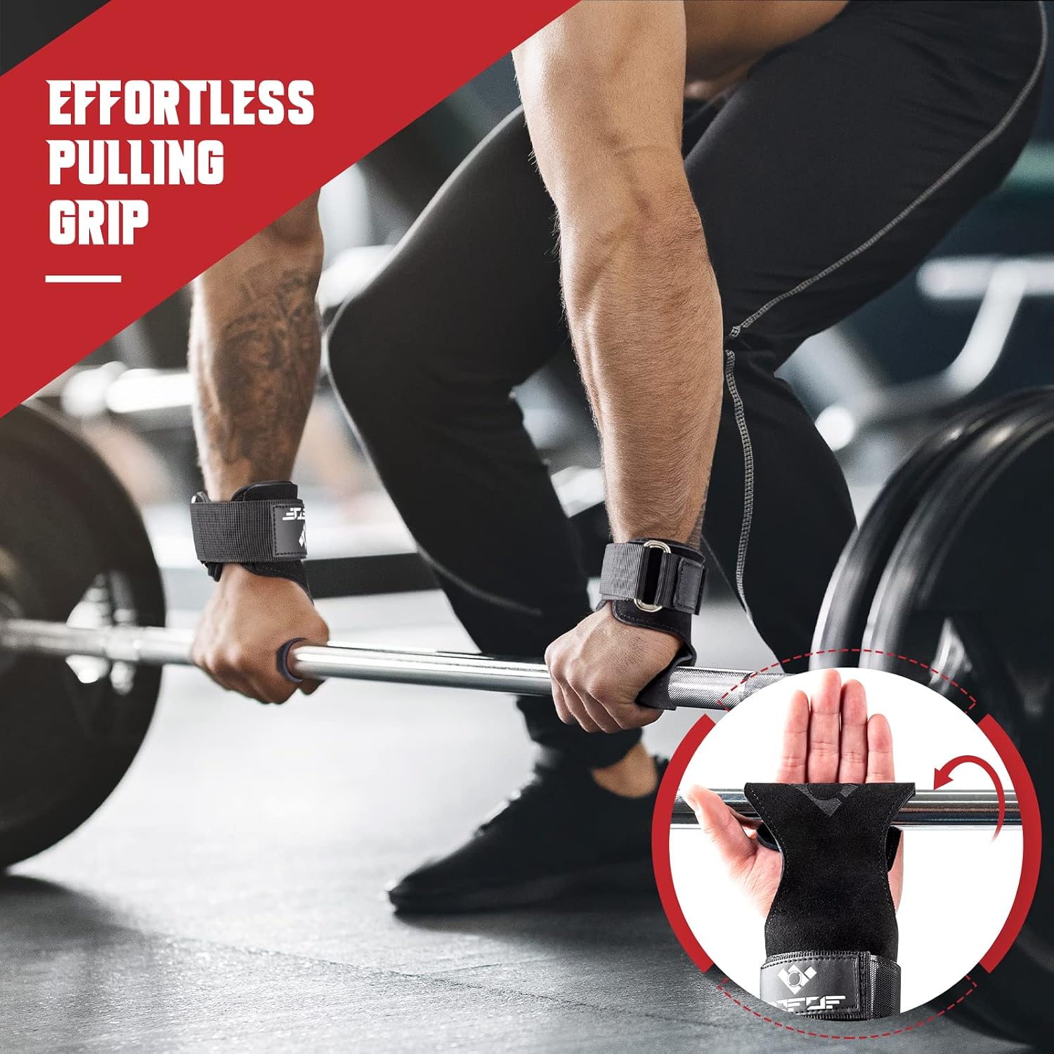 Weight Lifting Wrist Strap, Double-Layer Leather for Deadlift Powerlifting