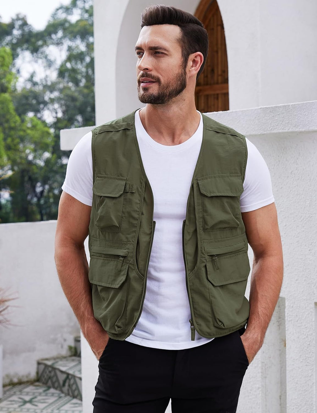 Gihuo Mens Fishing vest for Safari Utility Cargo with Pockets