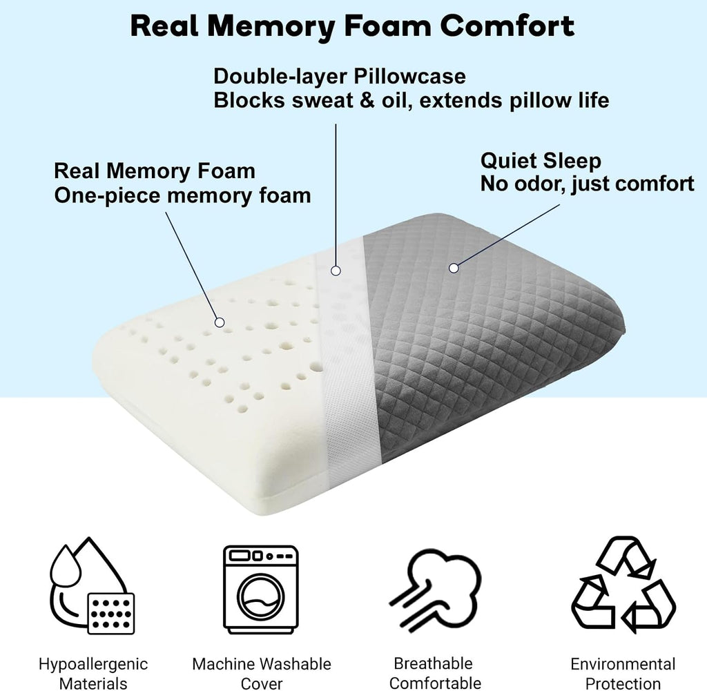 Memory Foam Travel Pillow 9.8"x15.7" Compact Camping Pillow