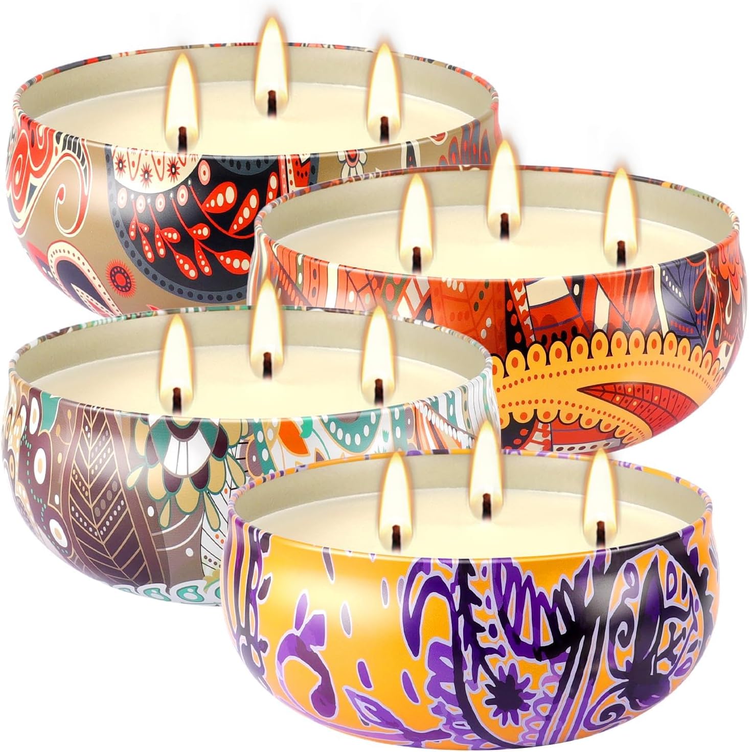 Set of 4 Large 13.5 oz Scented Citronella Candles Outdoor, Natural Soy Wax Floral Tin Candles with Cotton Wicks, Smokeless & Dripless for Patio Garden Camping, Summer Housewarming Gift