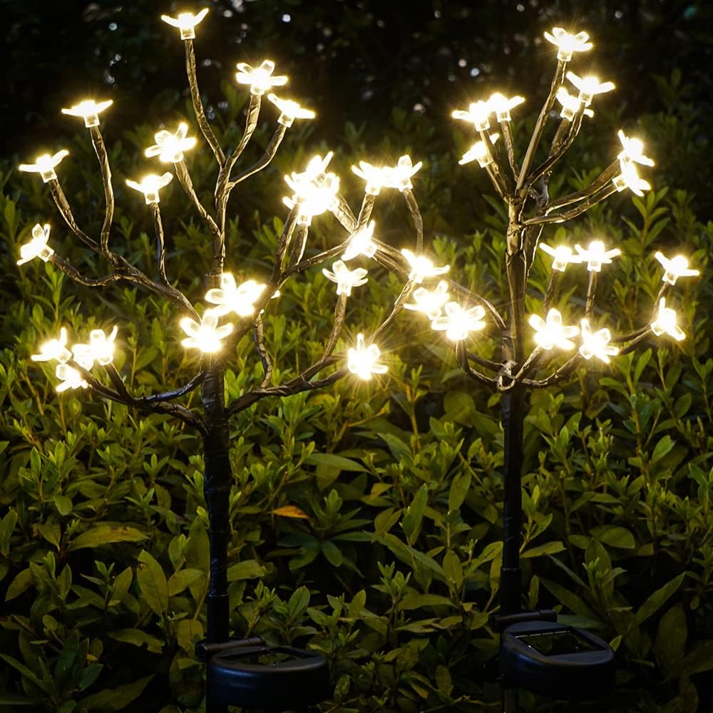 2 Pack Solar Lights Outdoor Waterproof, Garden Lights Solar Flowers
