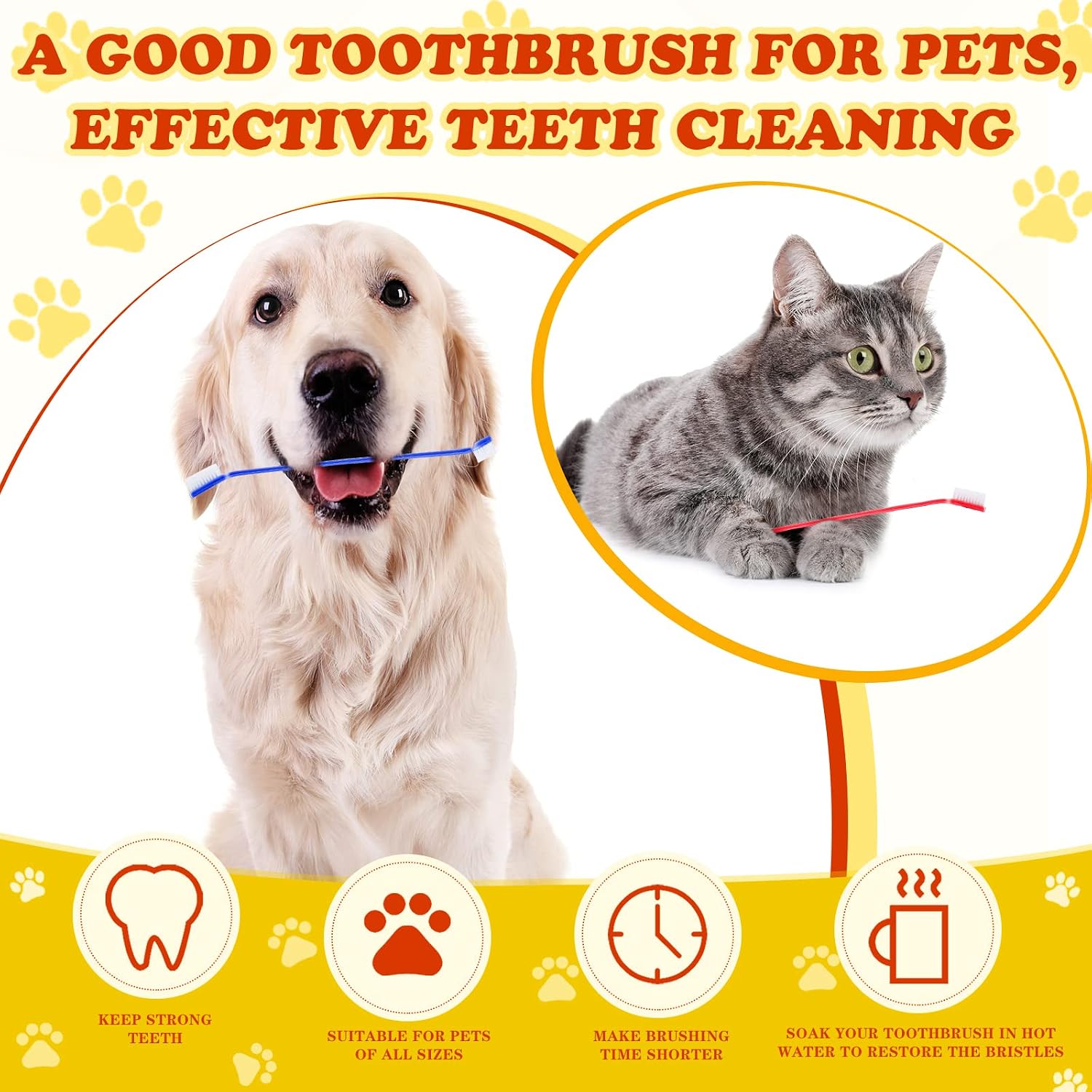 Nuenen 150 Count Dual-Head Dog Toothbrushes, Long Handle Pet Dental Brushes