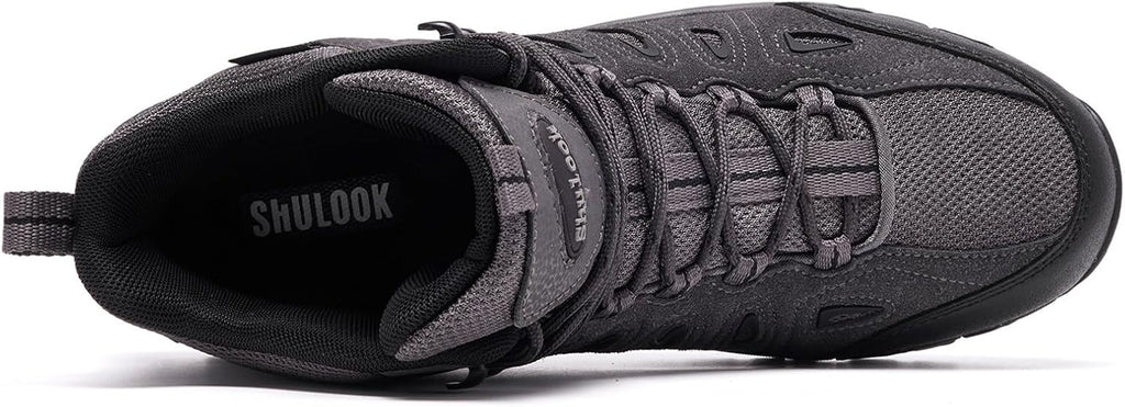 SHULOOK Men's Waterproof Hiking Boots Non-Slip Lightweight Mid Top Ankle Boot Breathable Hiker Trekking Shoes