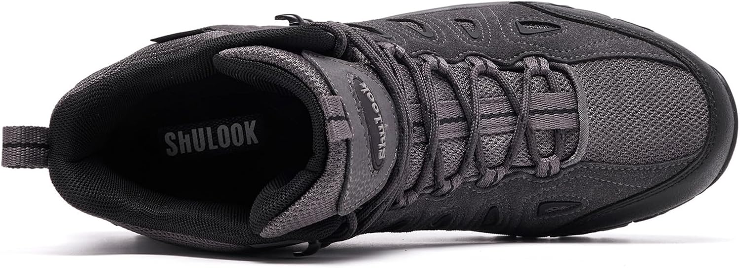 SHULOOK Men's Waterproof Hiking Boots Non-Slip Lightweight Mid Top Ankle Boot Breathable Hiker Trekking Shoes