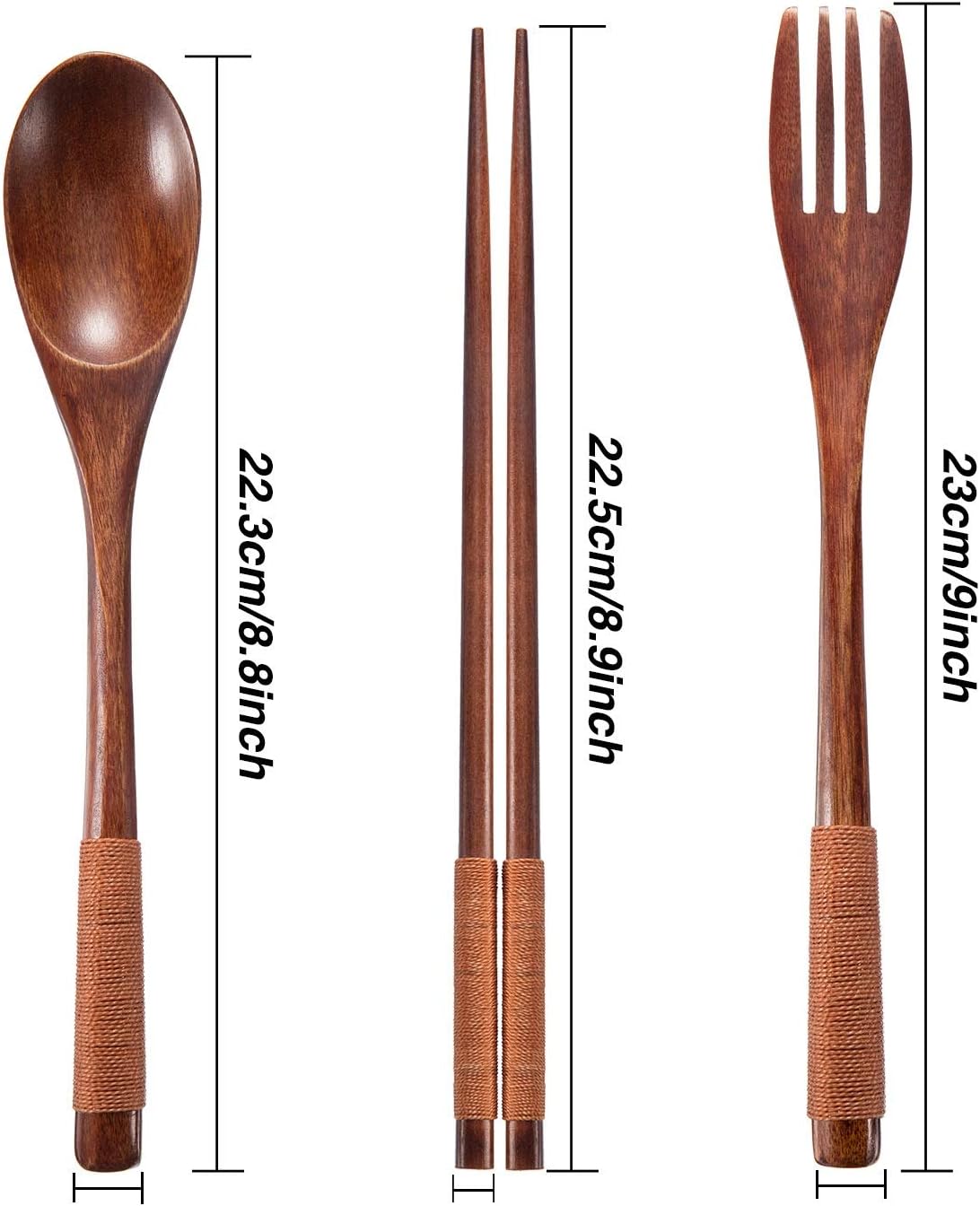 Tatuo 2 Sets Wooden Utensil Set, Portable Spoon Fork Chopsticks with Pouch