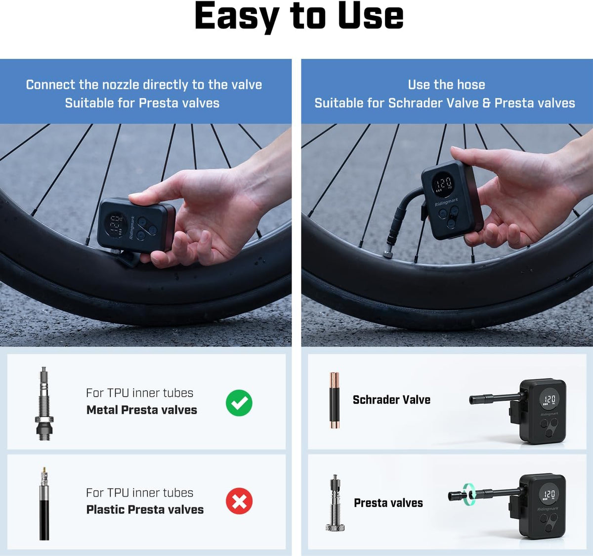 Waterproof Electric Bike Pump, Mini Bicycle Pump with Gauge