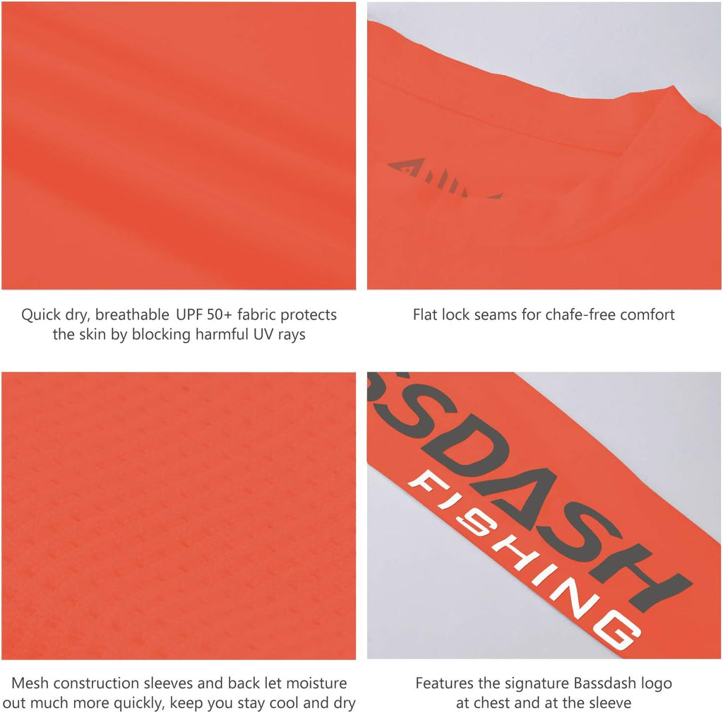 BASSDASH Fishing T Shirts for Men UV Sun Protection UPF 50+ Long Sleeve Tee T-Shirt