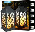 SHYMERY Solar Lanterns Outdoor Waterproof, 14 Inch Outdoor Lanterns with LED Flickering Flameless Candles,2 Pack Hanging Black Lantern Decorative for Patio,Front Porch,Balcony,Outside,Table Decor