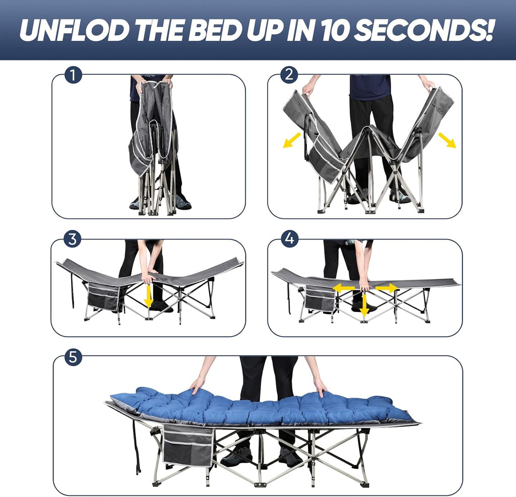 Portable Camping Cot with Mattress, Sleeping Bed,Single Lounge Chaise