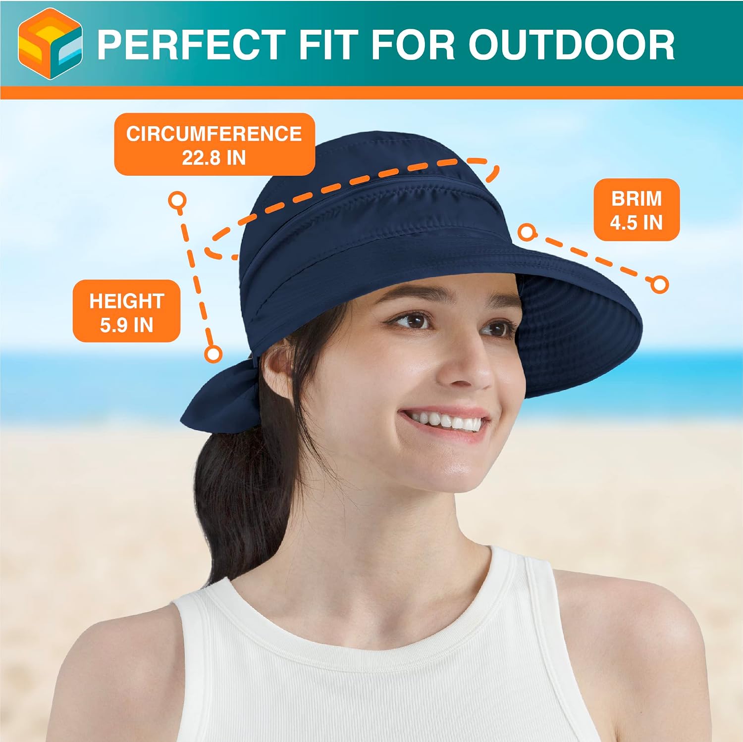 SUN CUBE Womens Sun Hat UV Protection Wide Brim Zip-Off Golf Visor