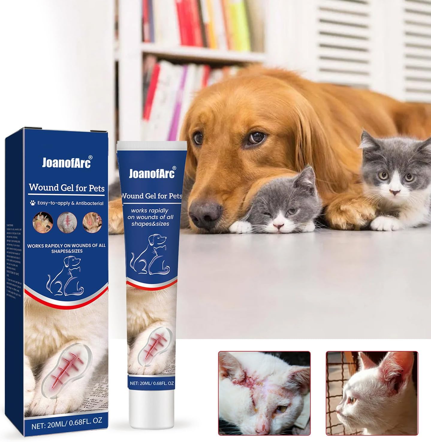 JoanofArc Dog Wound Care Hydro Gel, Heals Wounds, Cat Wound Care Gel, Helps with Cuts, Bites, Injured in a Fight, Scratches, Injured While Trimming Nails, Daily Gentle Care Gel, 0.68 fl.oz