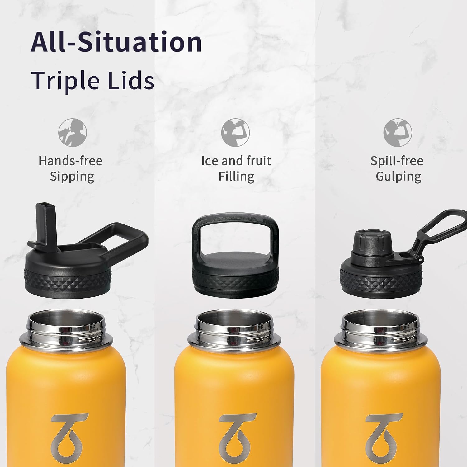 Trebo Water Bottle Insulated 40 oz with 3 Lids, Paracord Handle & Sleeve
