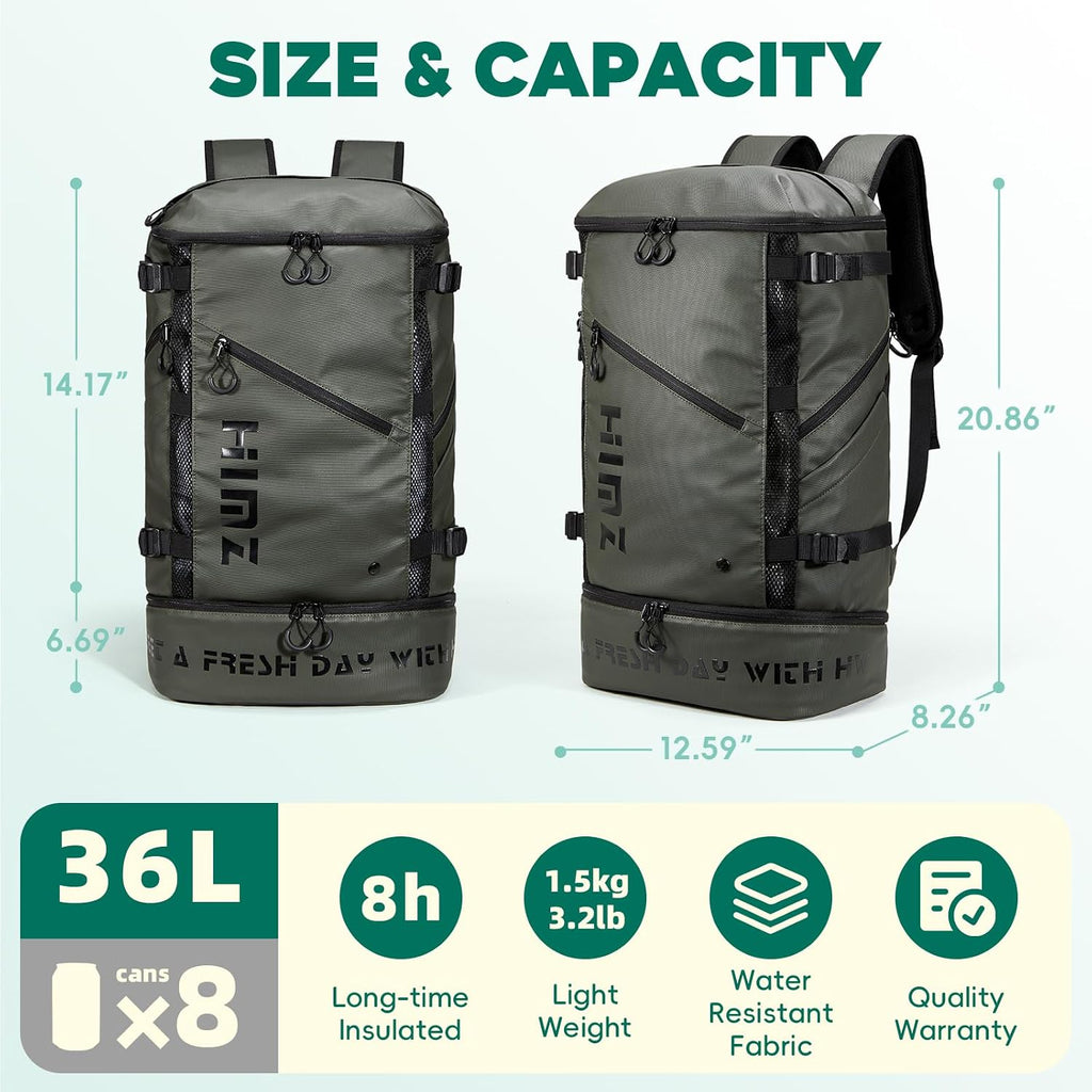 Lunch Backpack Cooler Compartment Insulated, Green