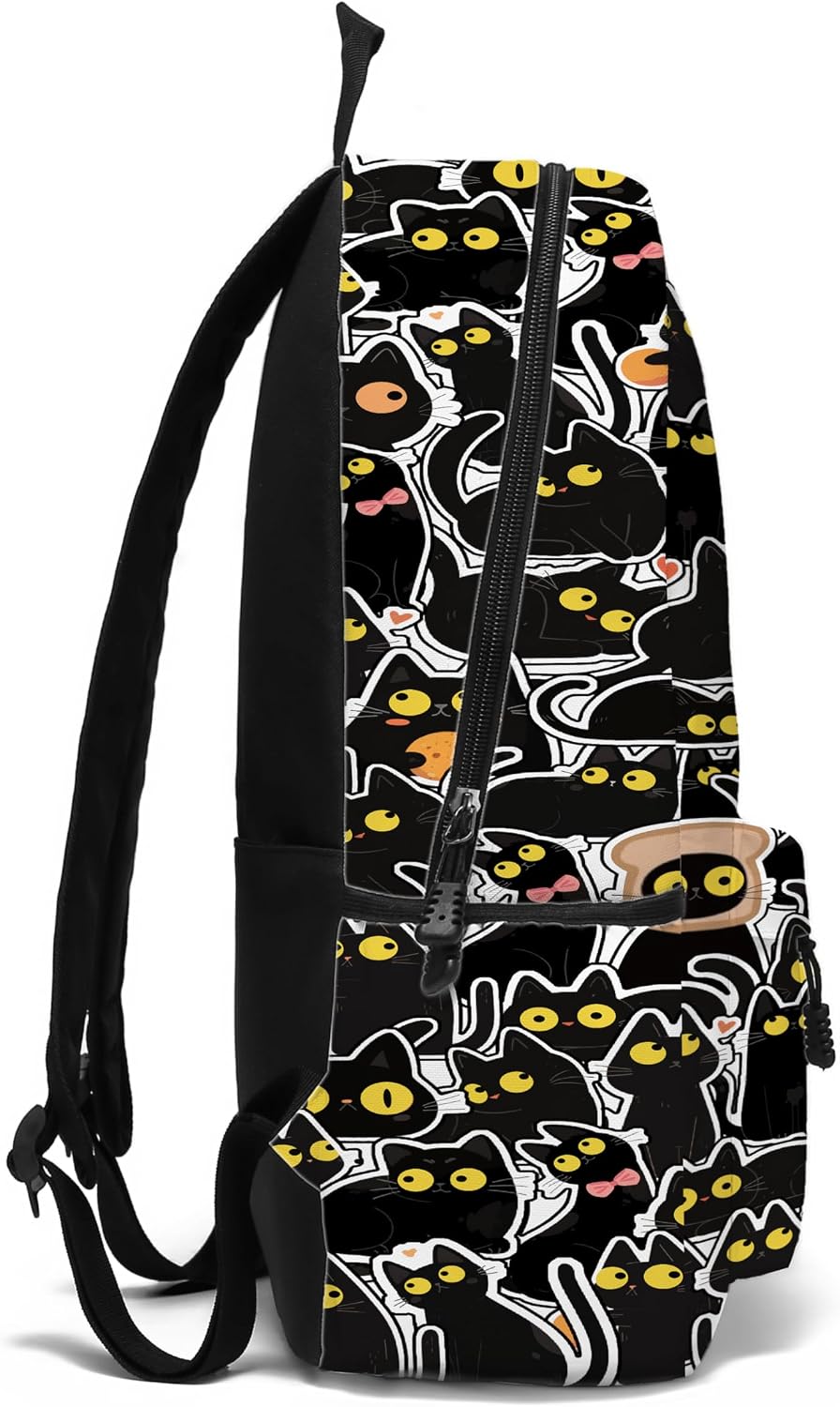 Funny Black Cat School Backpack for Girls Boys Bookbag, 17 Inch Animals Theme Laptop Back Pack for School Travel Hiking Camping