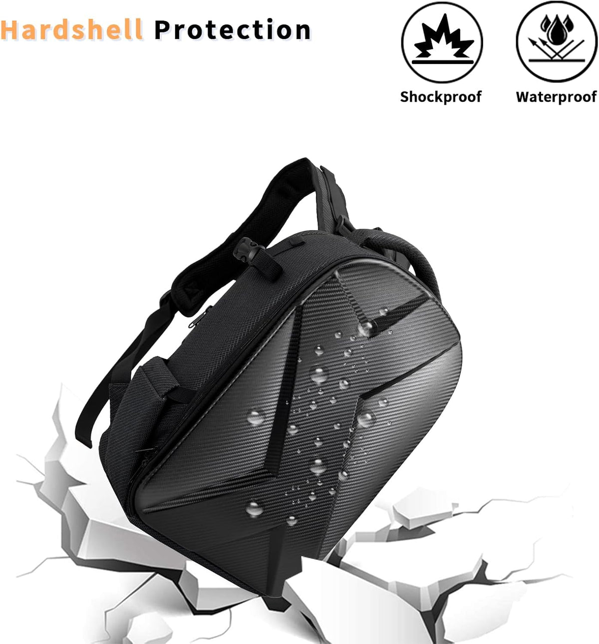 Camera Backpack Hard Shell Imitation Carbon Fiber DSLR, Waterproof Shockproof w/15.6" Lap Comp for Photo, Travelers & Daily.
